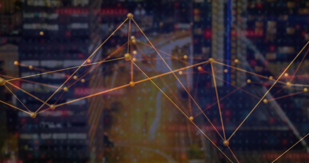 Futuristic Network with Glowing Nodes and Multicolor Light Trails