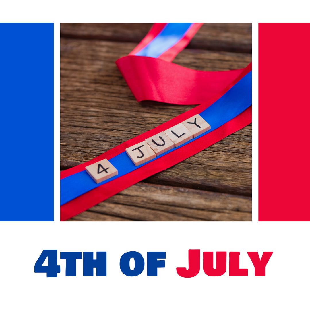 4th of July Celebration with Patriotic Ribbons on Wooden Surface