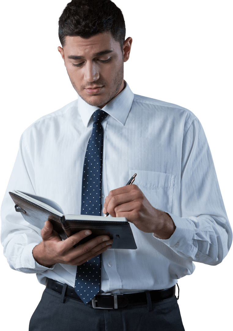 Transparent Businessman Writing in Journal Isolated