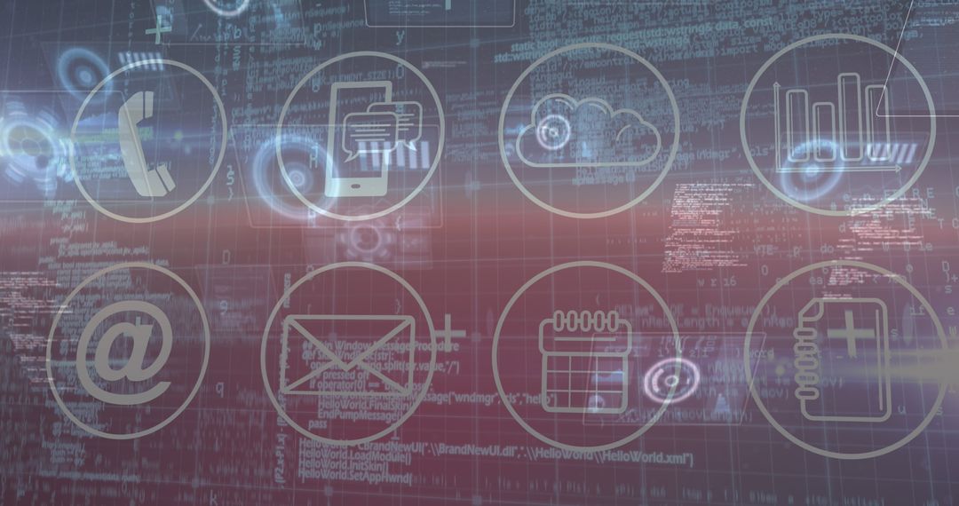 Futuristic Digital Interface with Data and Communication Icons