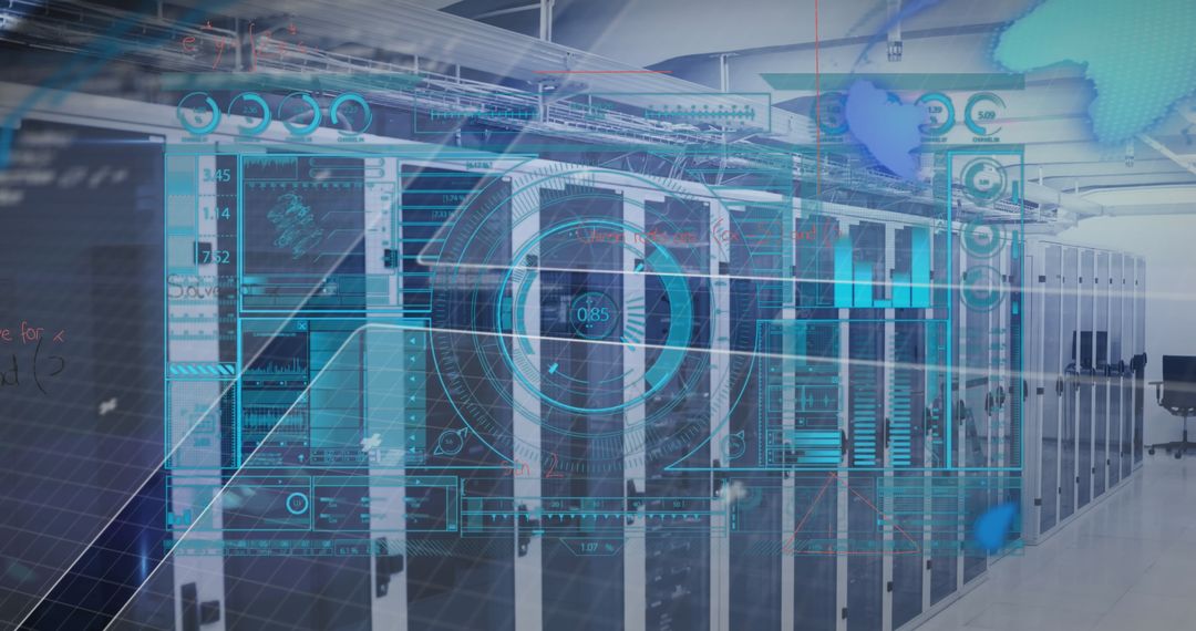 Futuristic Data Interface Over a Vibrant Server Room