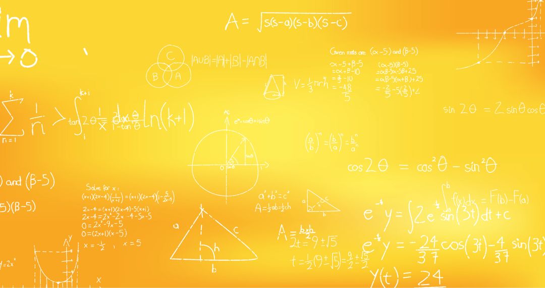 Handwritten Mathematical Formulas on Bright Yellow Background