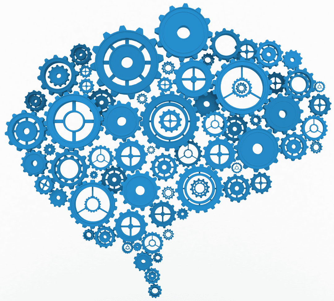 Transparent Blue Gear Brain with Gears Engineering Concept