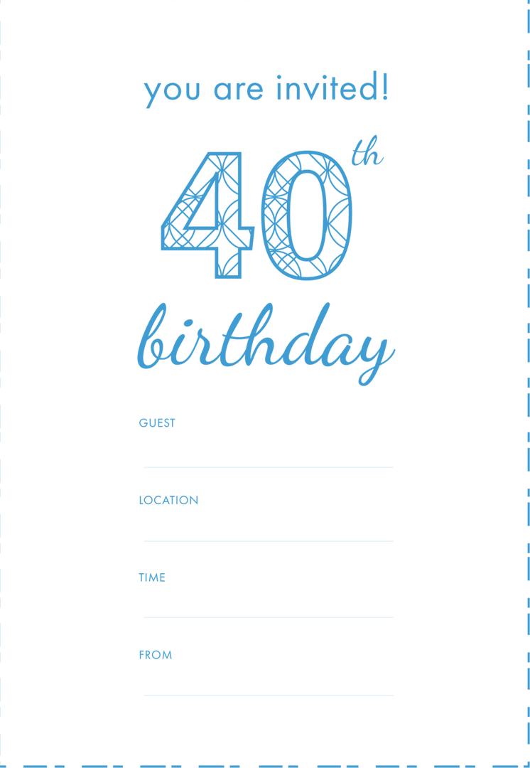 Blue Patterned 40th Birthday Invitation on Transparent Background - Download Free Stock Images Pikwizard.com