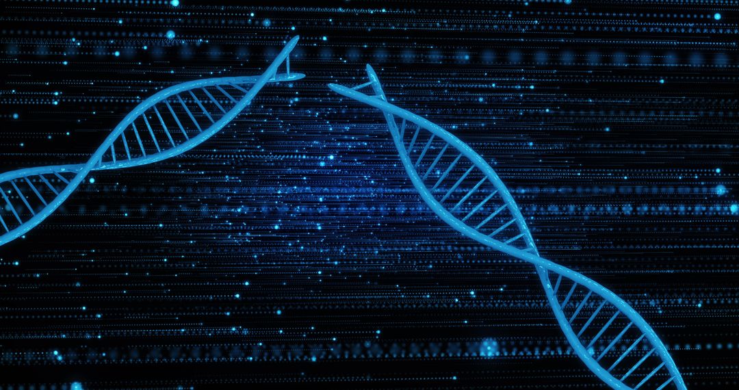 Digital DNA Strands with Futuristic Data Interface Background