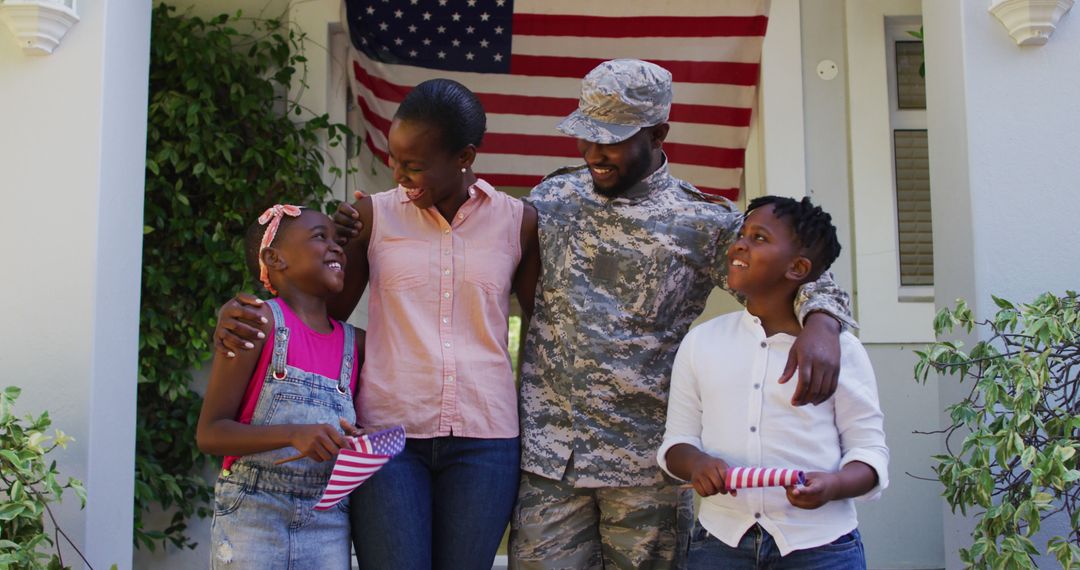 Military Family Reuniting Under American Flag - Free Images, Stock Photos and Pictures on Pikwizard.com