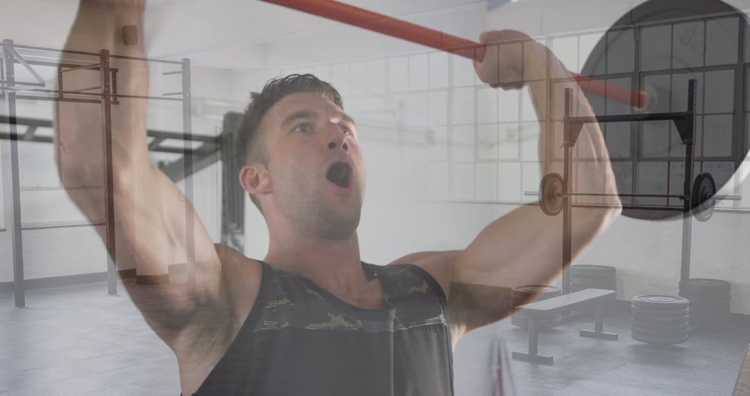 Man Powerlifting with Barbell in Modern Gym Atmosphere