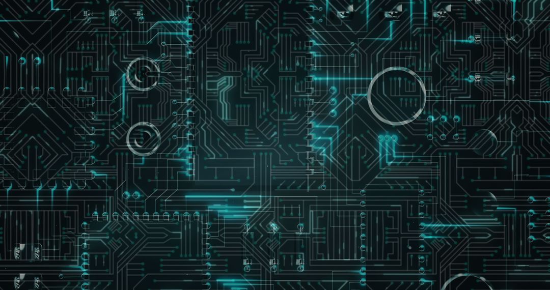 Glowing Cybernetic Circuit Board Data Stream Background