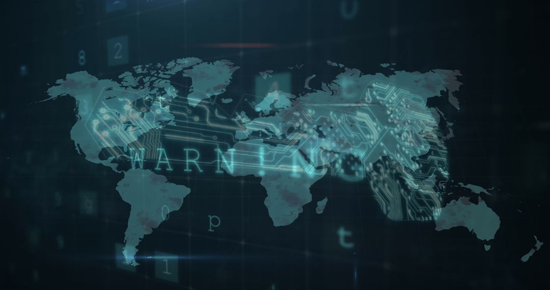 Digital World Map with Circuit Network Overlay