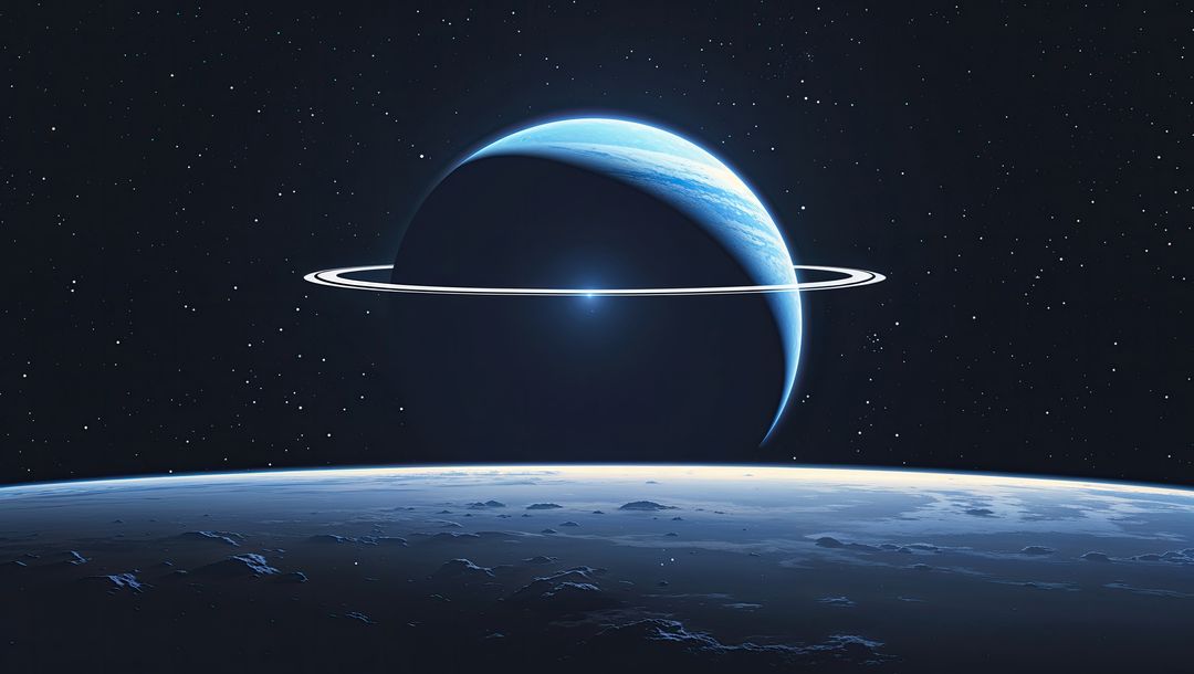 Mystical Ringed Gas Giant Above Alien Surface