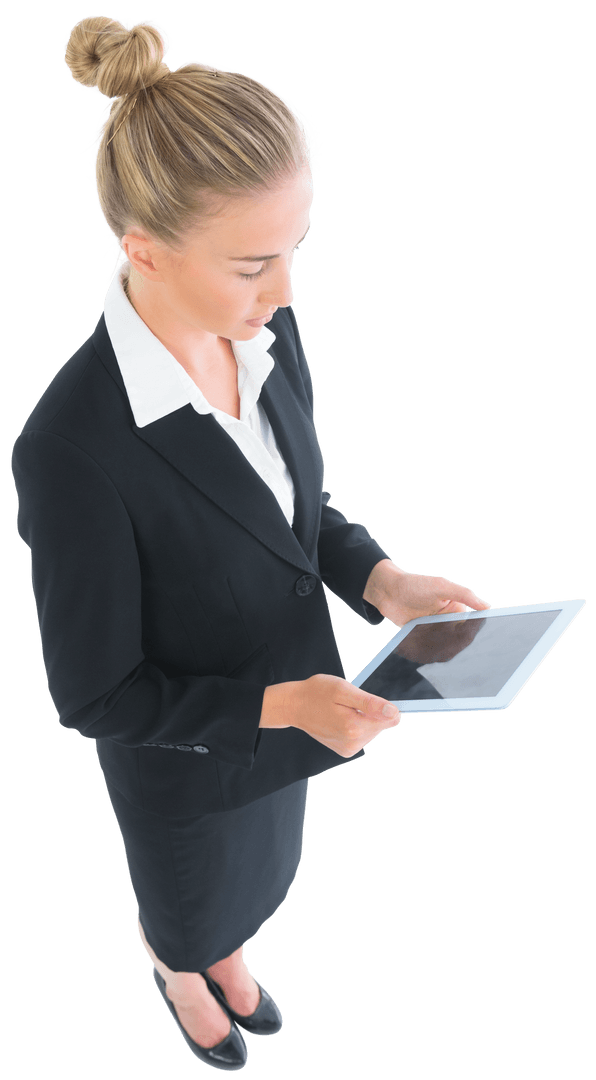 Transparent Viewpoint of Businesswoman Holding Tablet