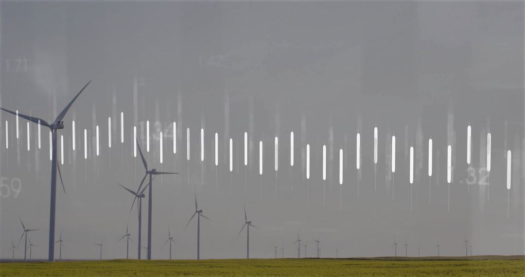 Wind Turbines Generating Renewable Energy with Data Overlay