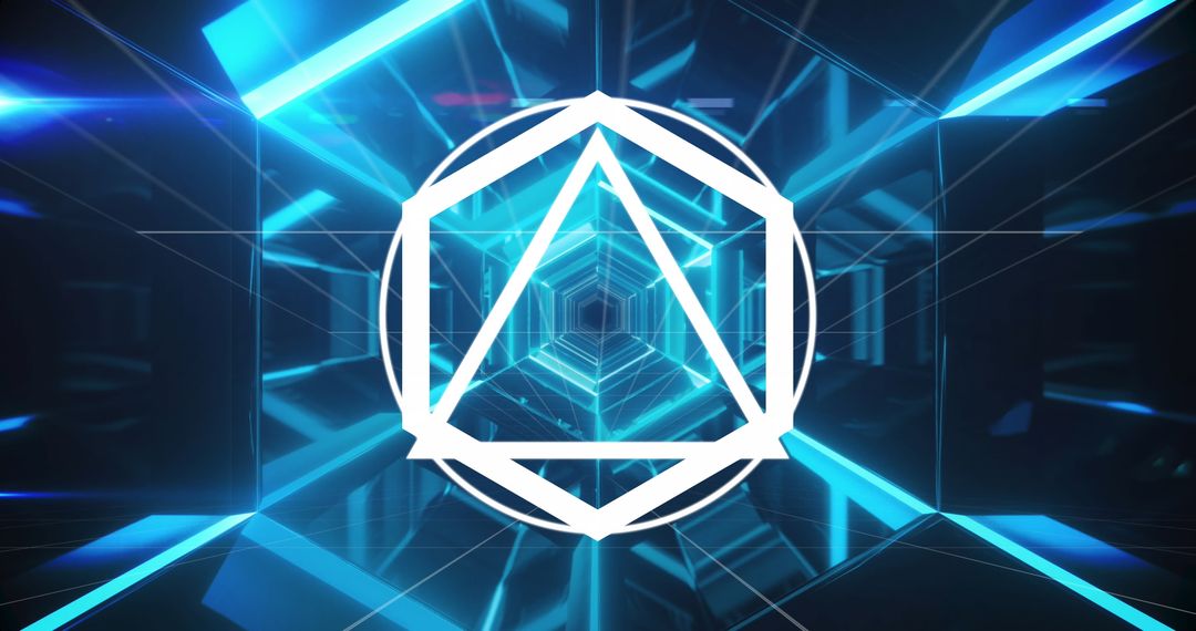 White Geometric Symbol over Neon Tunnel Background