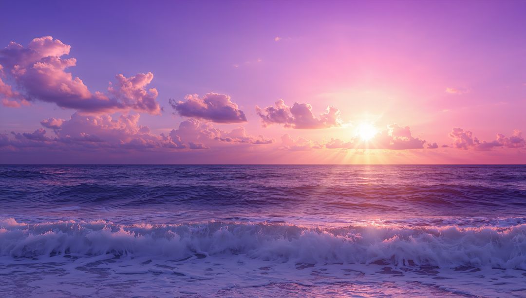 Serene Oceanfront Sunrise with Pastel Clouds and Gentle Waves