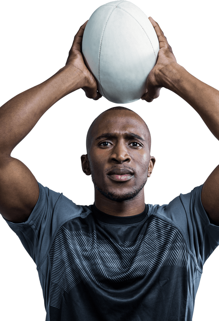 Transparent Athlete Throwing Rugby Ball Overhead