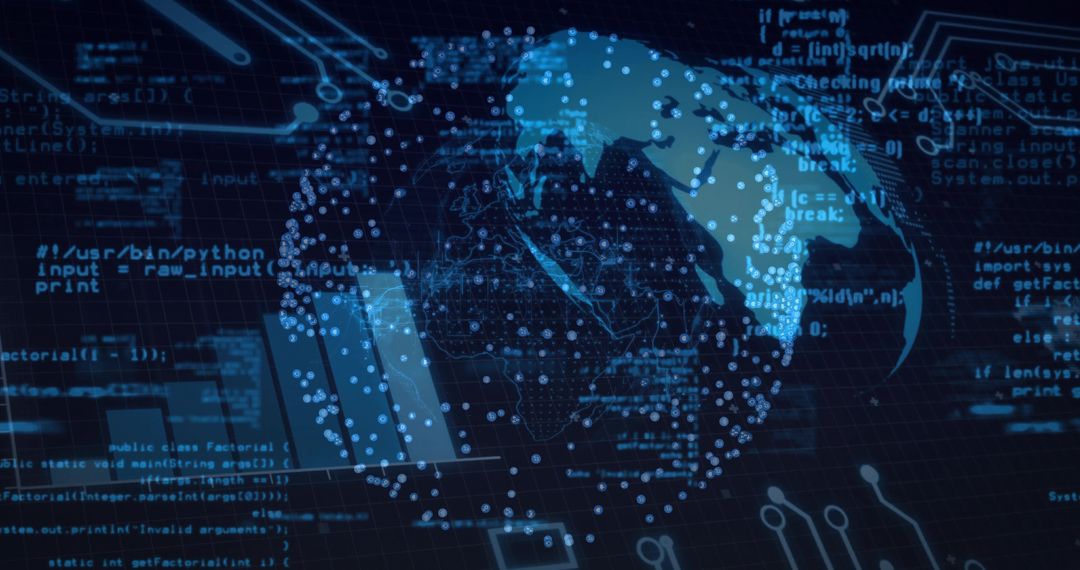 Digital Globe with Code and Data Visualization Background