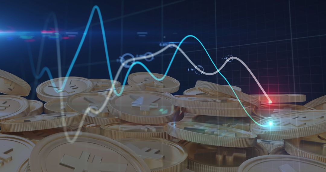 Yen Coins with Financial Data Graph Overlay Design