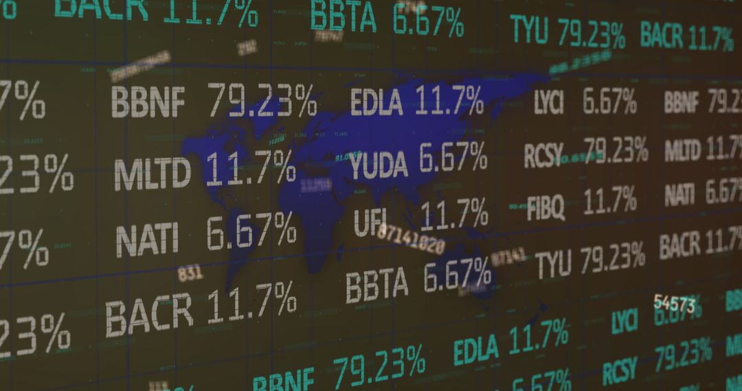 World Map with Dynamic Stock Market Data Display