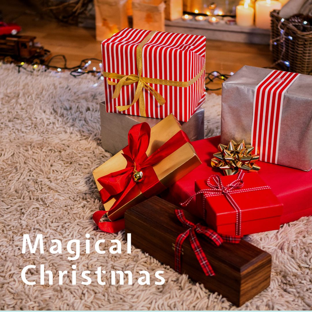 Festive Wrapped Presents by Cozy Fireplace for Christmas Celebration