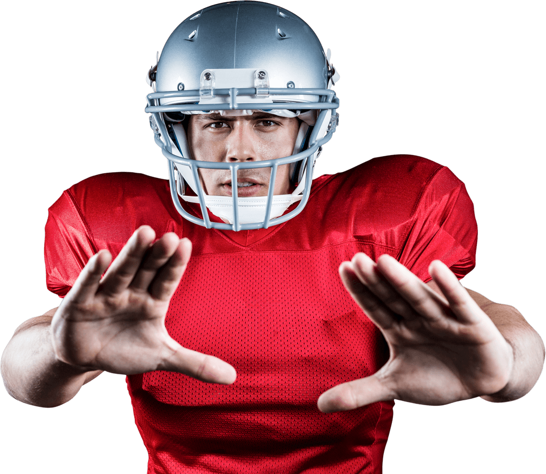 Transparent Profile of Focused American Football Player Defending