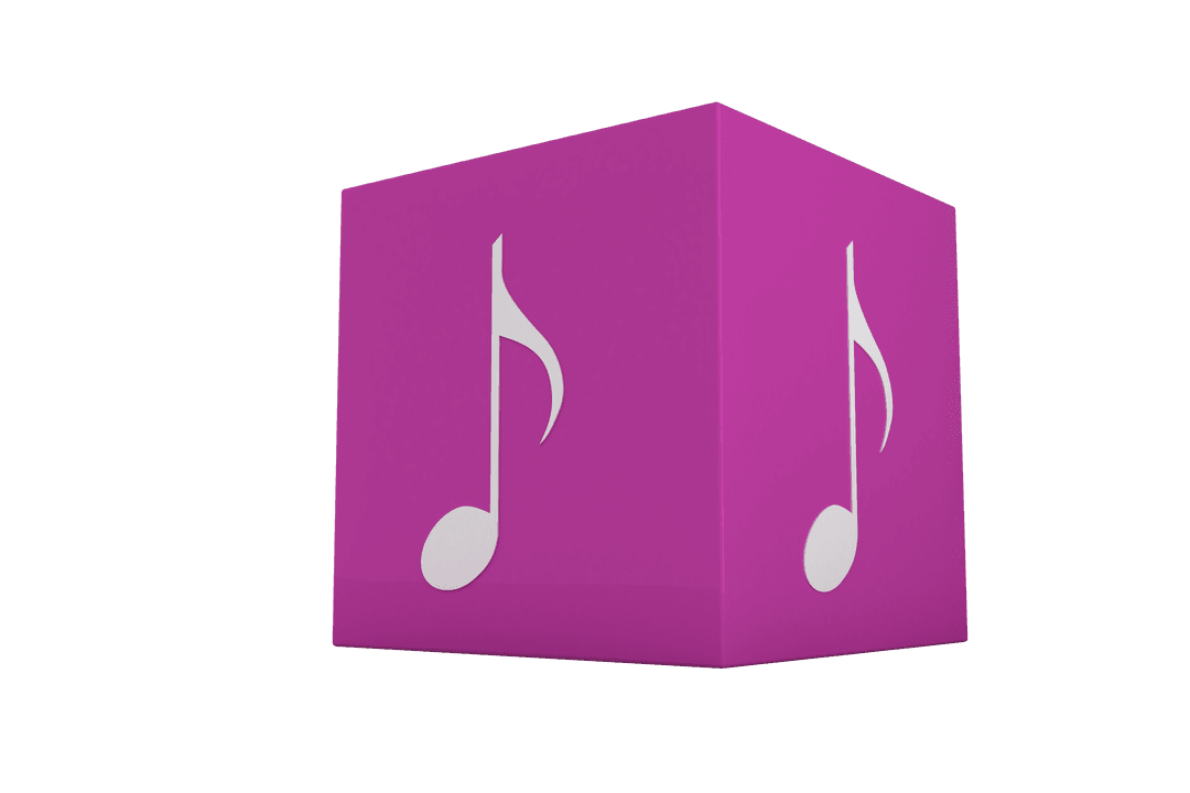 Transparent Purple Cube with Musical Eighth Note Icon