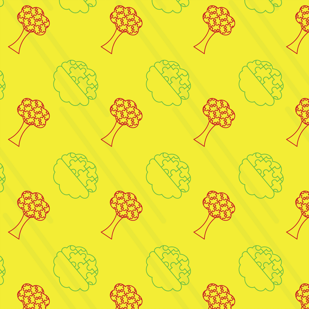 Transparent Tree and Brain Puzzle Pattern on Yellow Background