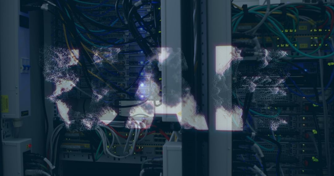 UAH Text Overlaying Busy Server Room Digital Interface