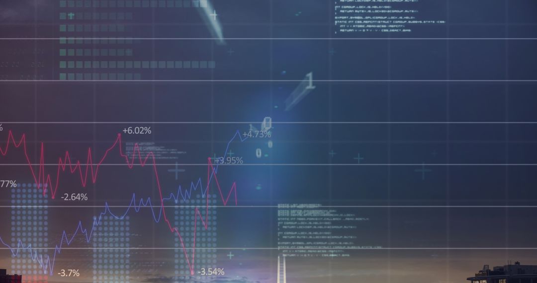 Abstract Financial Data Processing Over Cityscape Background