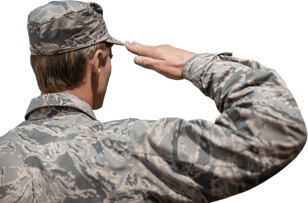 Transparent Rear View of Soldier Saluting in Uniform