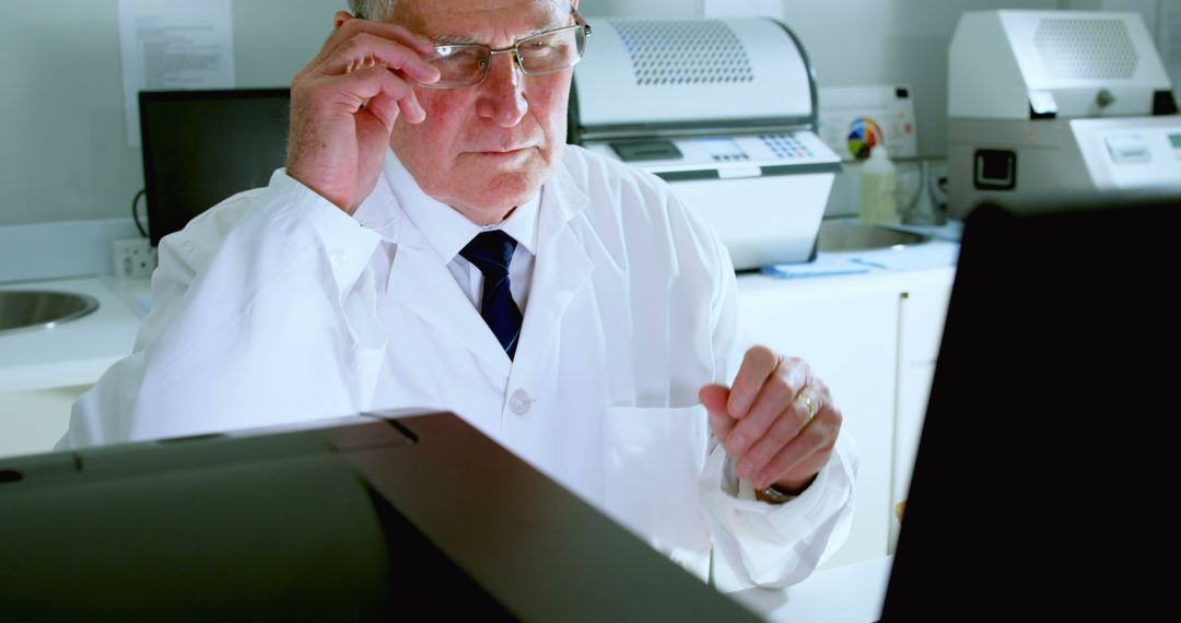 Elderly scientist working on computer in modern laboratory - Free Images, Stock Photos and Pictures on Pikwizard.com