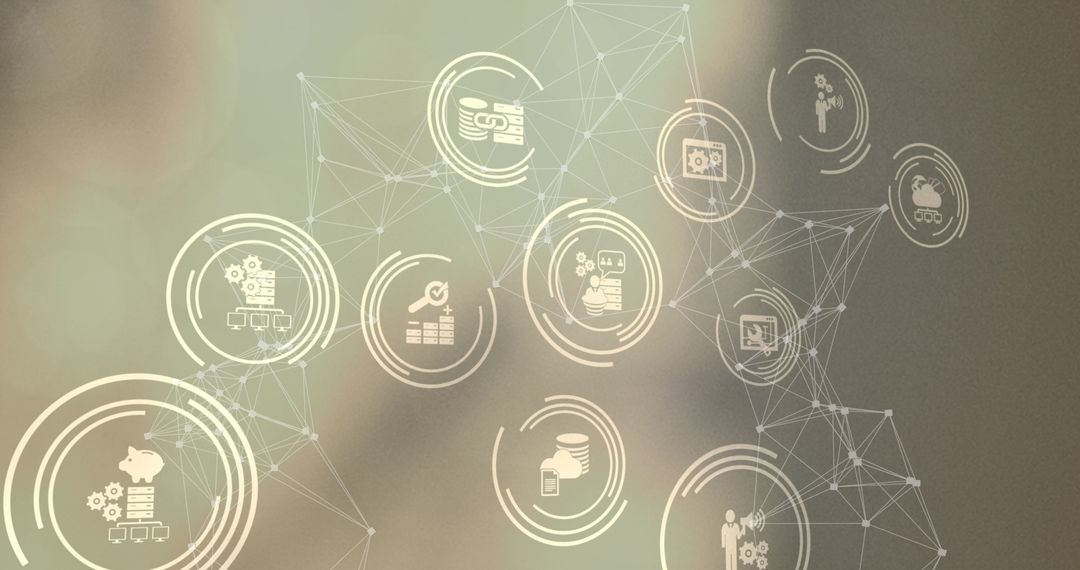 Digital Network with Business Icons Over Blurred Background