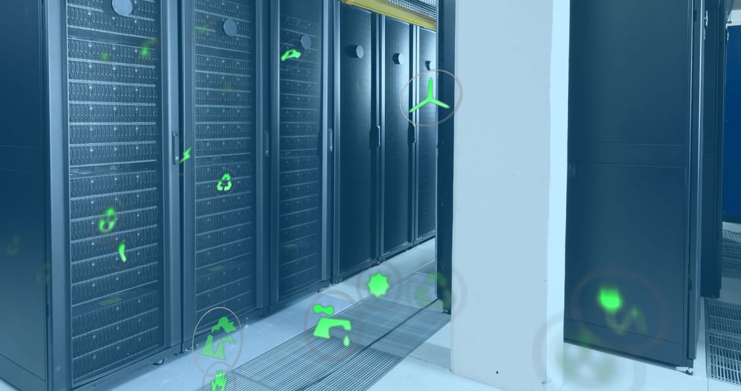 Eco-Friendly Icon Overlay on Data Center Servers