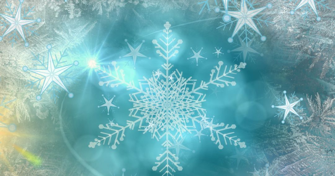 Digital Snowflakes on Icy Blue Background with Lightspots