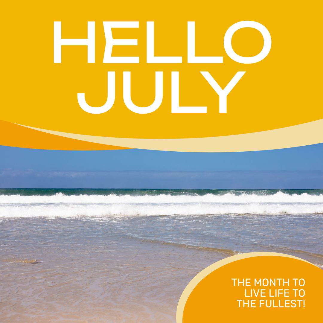 Summer Beach with Hello July Message for Vacations