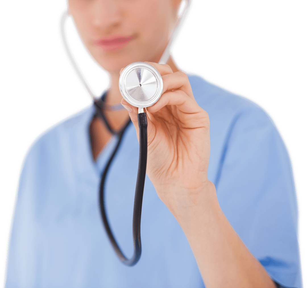 Transparent Doctor Holding Stethoscope Focusing on Healthcare