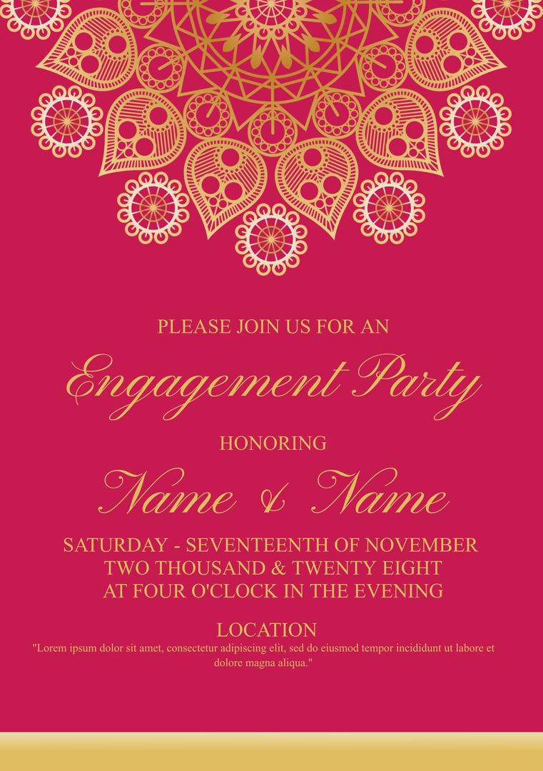 Elegant Engagement Party Invitation with Indian Pattern on Red Background - Download Free Stock Templates Pikwizard.com