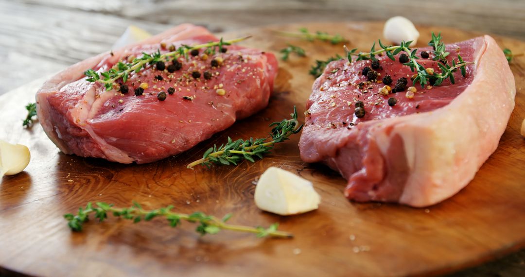 Seasoned Raw Steaks with Herbs on Cutting Board - Free Images, Stock Photos and Pictures on Pikwizard.com