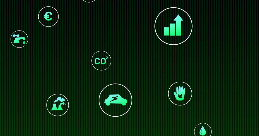 Sustainability icons featuring electric vehicle and eco elements