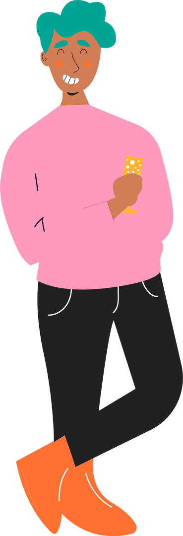 Cartoon Man Drinking Bubbly Beverage on Transparent Background