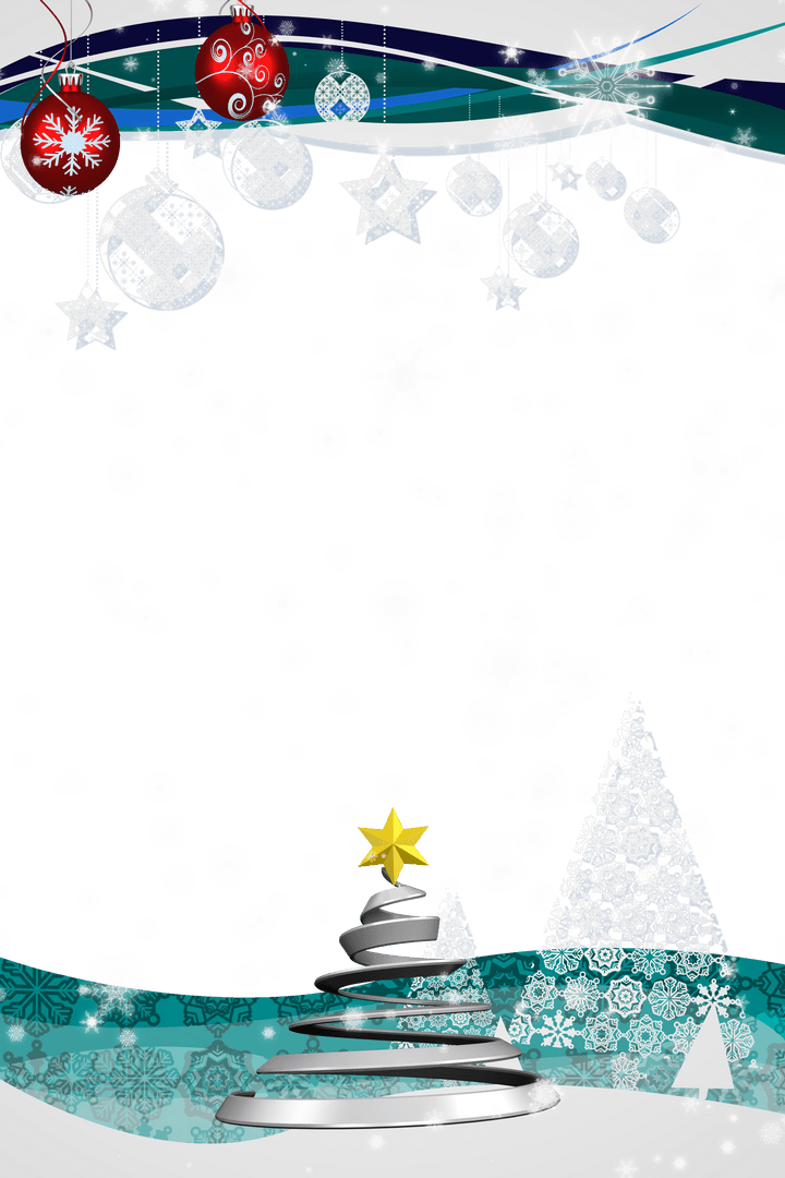 Festive Christmas Frame with Transparent Decorations and Snowflakes