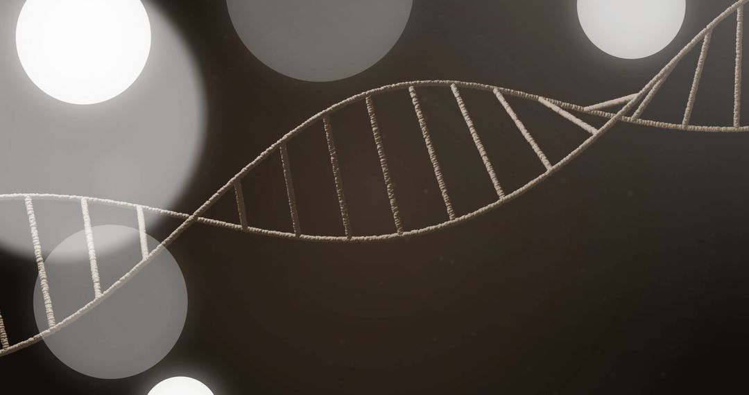 Conceptual DNA Strand with Glowing Circles in Laboratory Setting