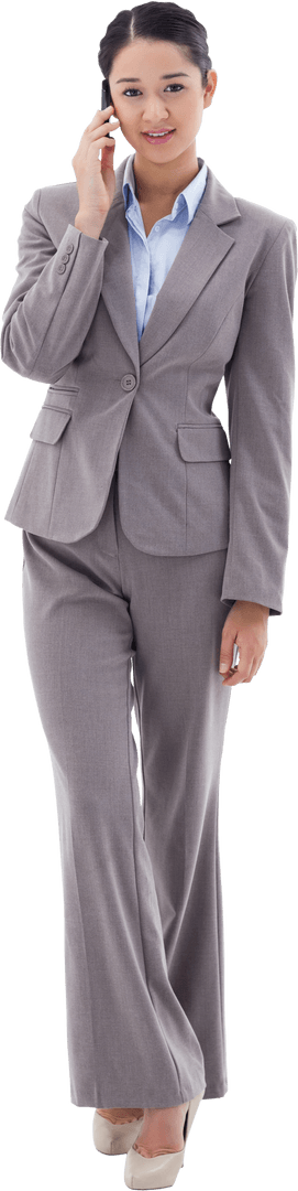 Transparent Businesswoman on Phone Call in Office Attire