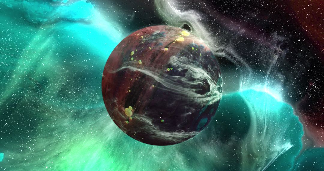 Mysterious Brown Planet in Vibrant Green Galaxy - Free Images, Stock Photos and Pictures on Pikwizard.com