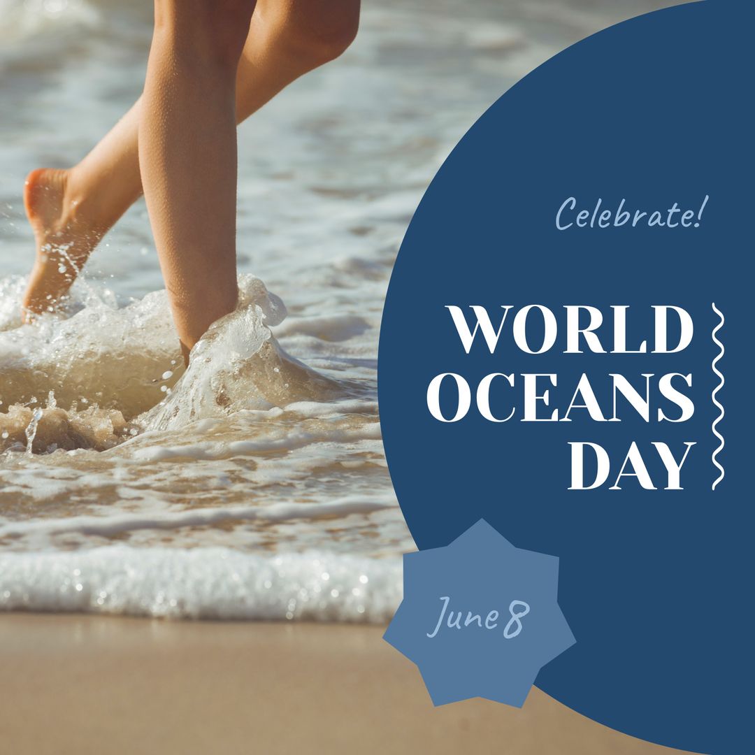World Oceans Day Celebration with Beach Scene