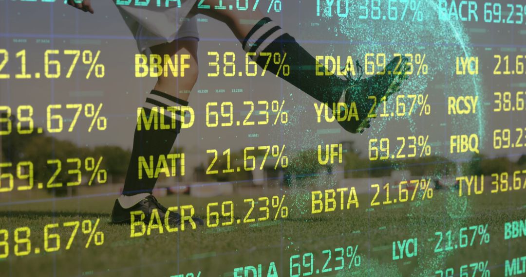Financial Data Overlaying Young Soccer Player on Field
