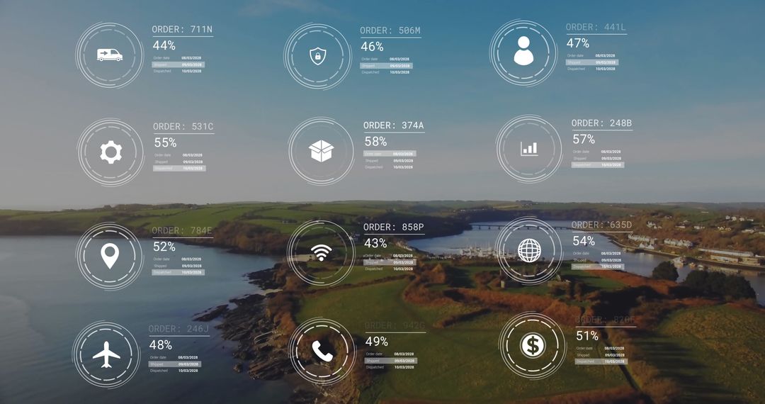 Digital Data Interface Overlaying Seaside Landscape