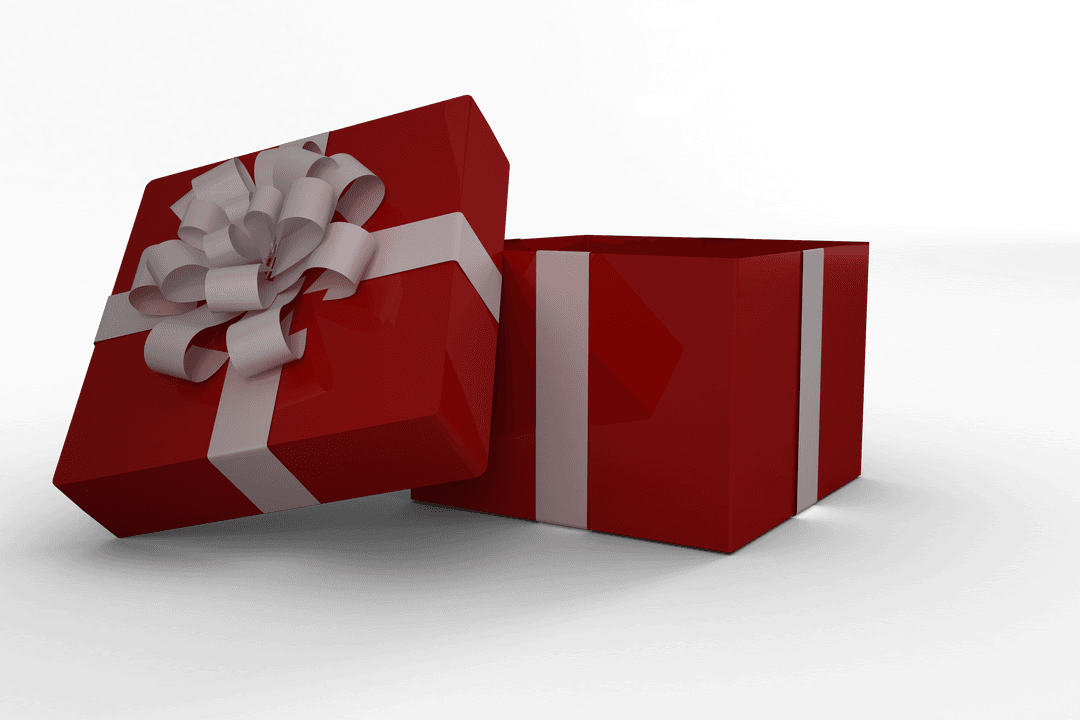 Transparent Red Gift Box with White Ribbon and Bow