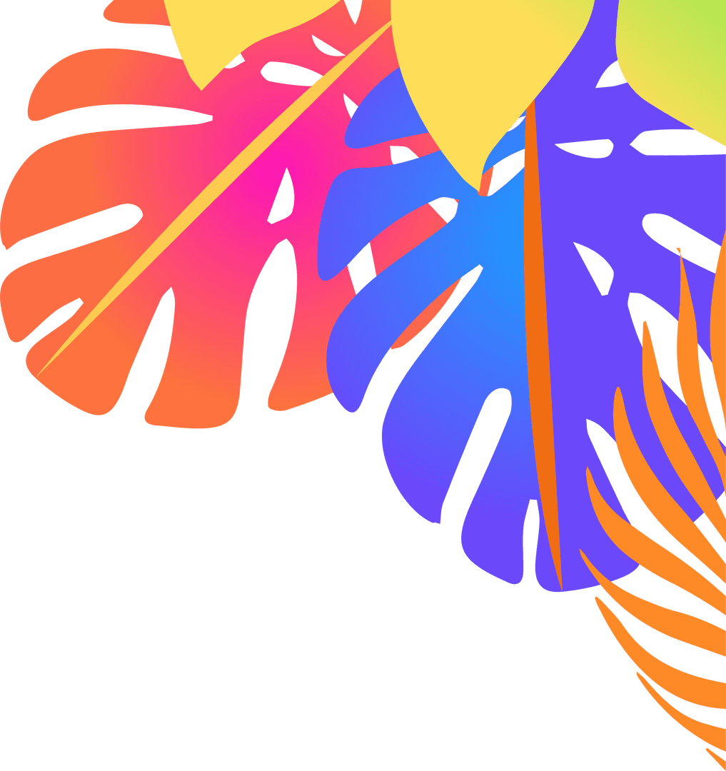 Vibrant Transparent Tropical Leaves Design with Gradient Colors