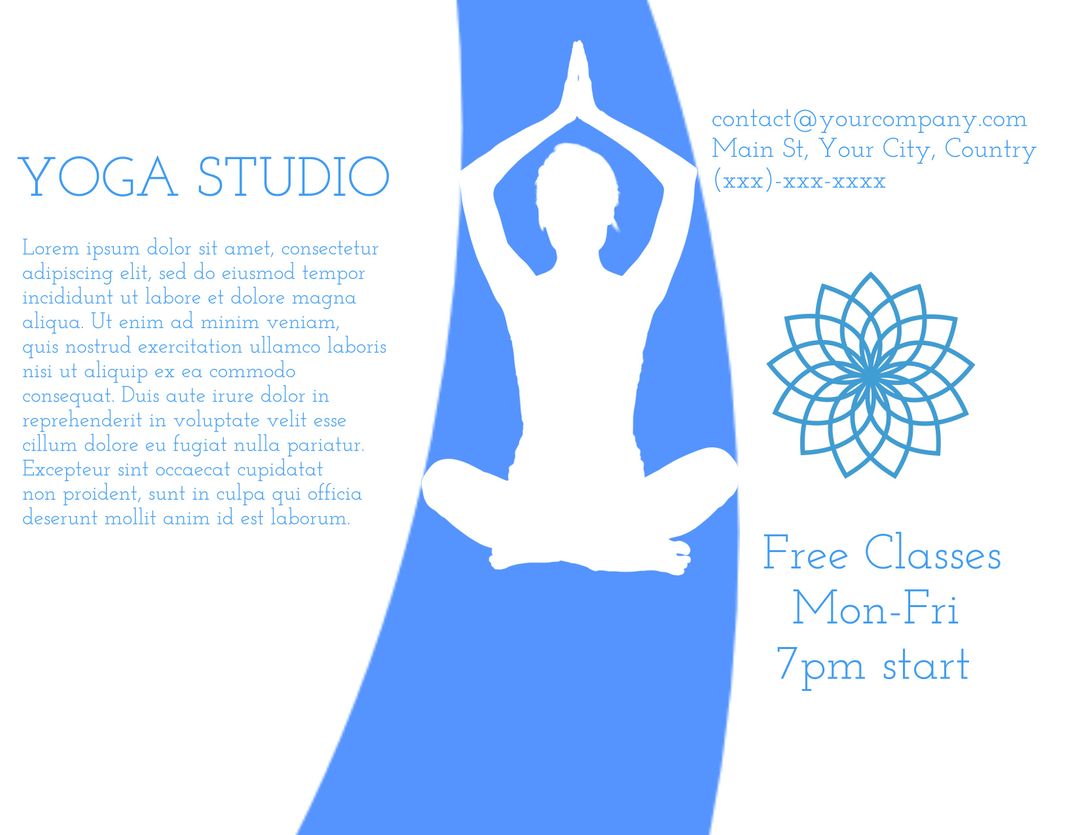 Serene Yoga Studio Flyer with Class Schedules and Contact Information - Download Free Stock Templates Pikwizard.com