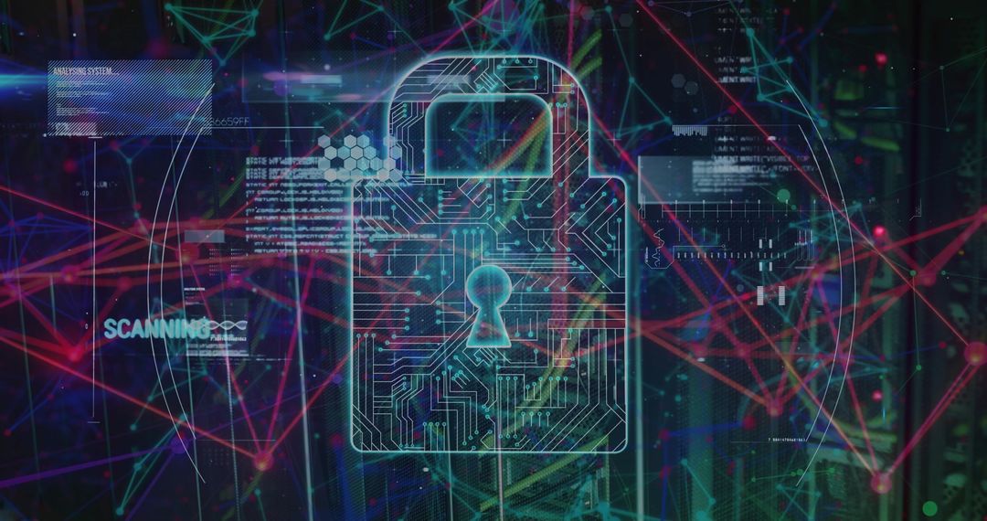 Digital Security Concept with Circuit Padlock and Code Data Flow